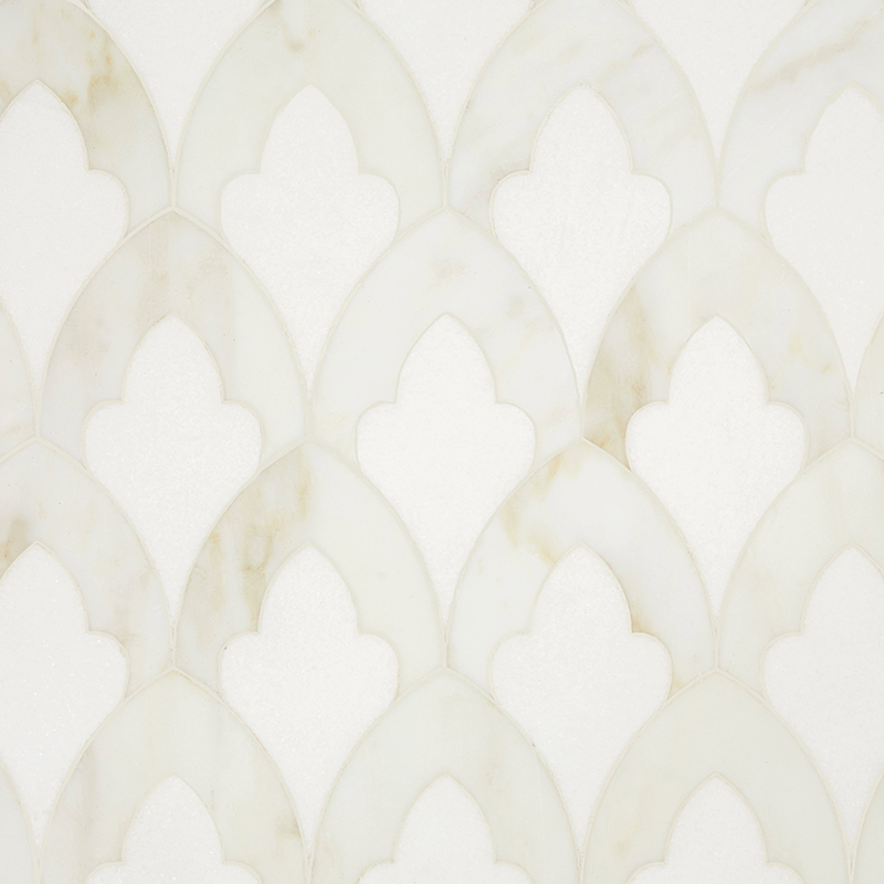 Mosaïque de marbre jet d'eau blanc Calacatta