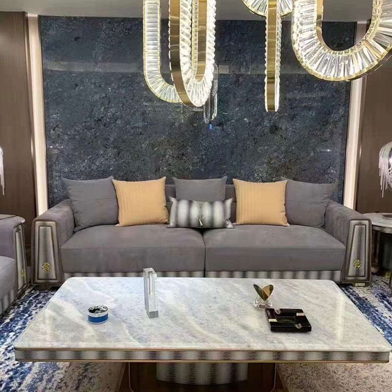 Table de dalle de style nordique en marbre bleu brésilien Aura Crystal