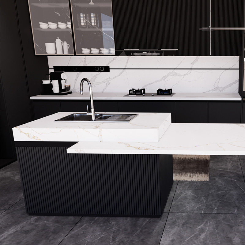 Tuile de dalle de comptoirs de texture dorée de quartz blanc Calacatta
