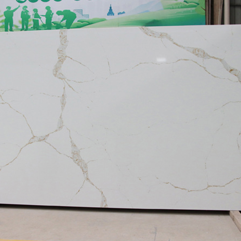 Tuile de dalle de comptoirs de texture dorée de quartz blanc Calacatta