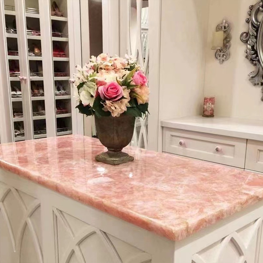 Comptoirs semi-précieux en dalles de cristal de marbre rose en gros