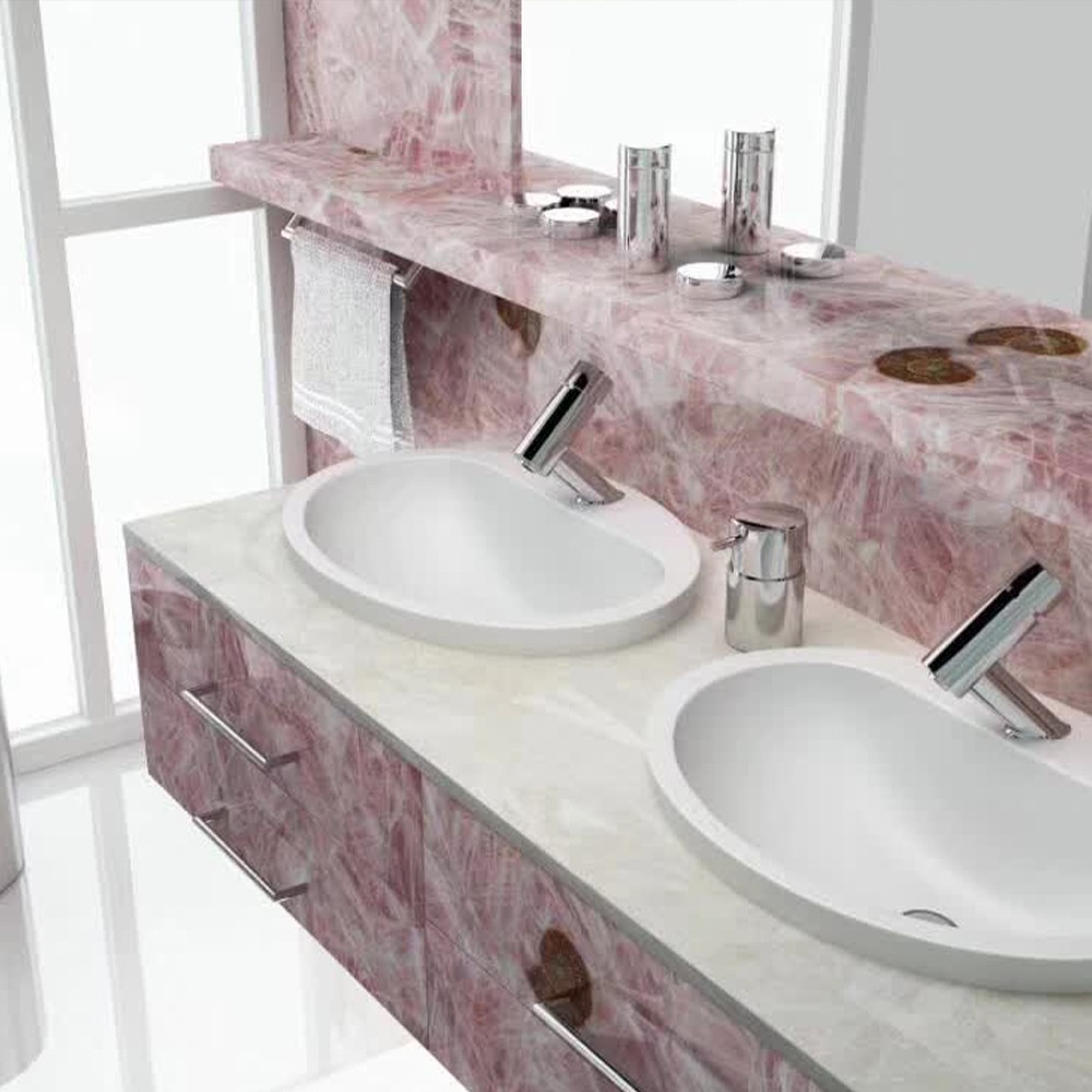 Comptoirs semi-précieux en dalles de cristal de marbre rose en gros