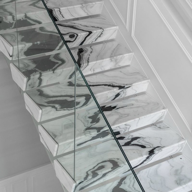 Les marches d'escalier en marbre noir et blanc modernes personnalisent la vente en gros
