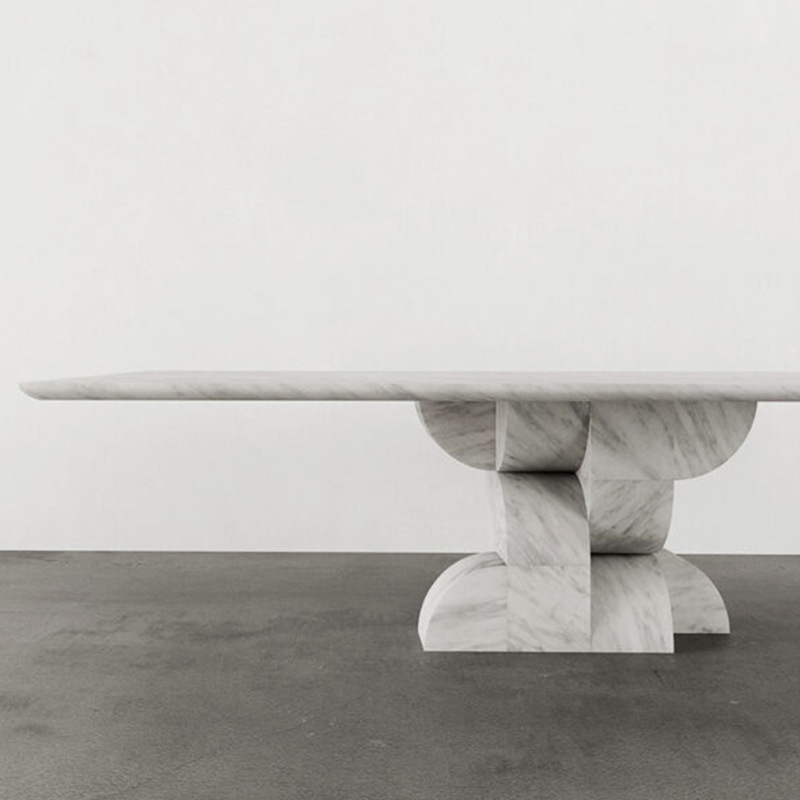 Table de salle à manger moderne carrée en marbre blanc avec base noire