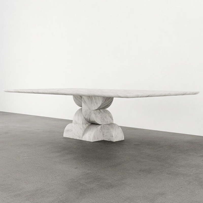 Table de salle à manger moderne carrée en marbre blanc avec base noire