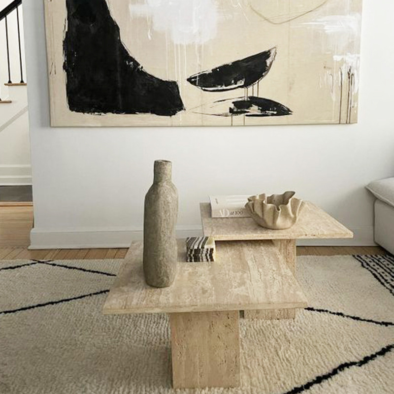 Personnaliser la table à manger de dessus de table basse en marbre de travertin beige