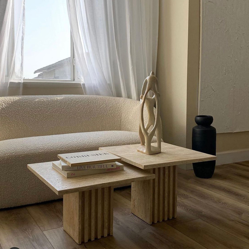 Personnaliser la table à manger de dessus de table basse en marbre de travertin beige