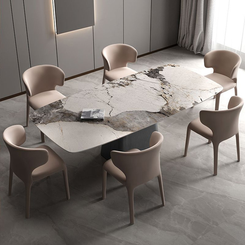 Petite table de salle à manger supérieure en marbre rectangulaire pour villa d'hôtel