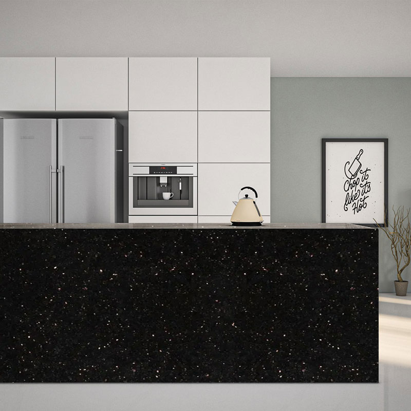 Carrelage de comptoirs de cuisine en granit noir Galaxy avec des taches d'or