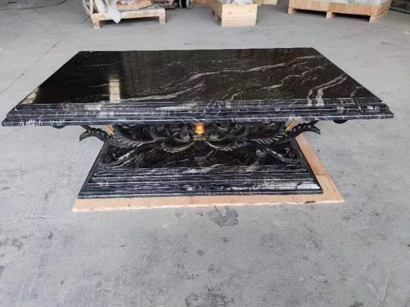 Table basse moderne en granit noir rectangulaire foncé