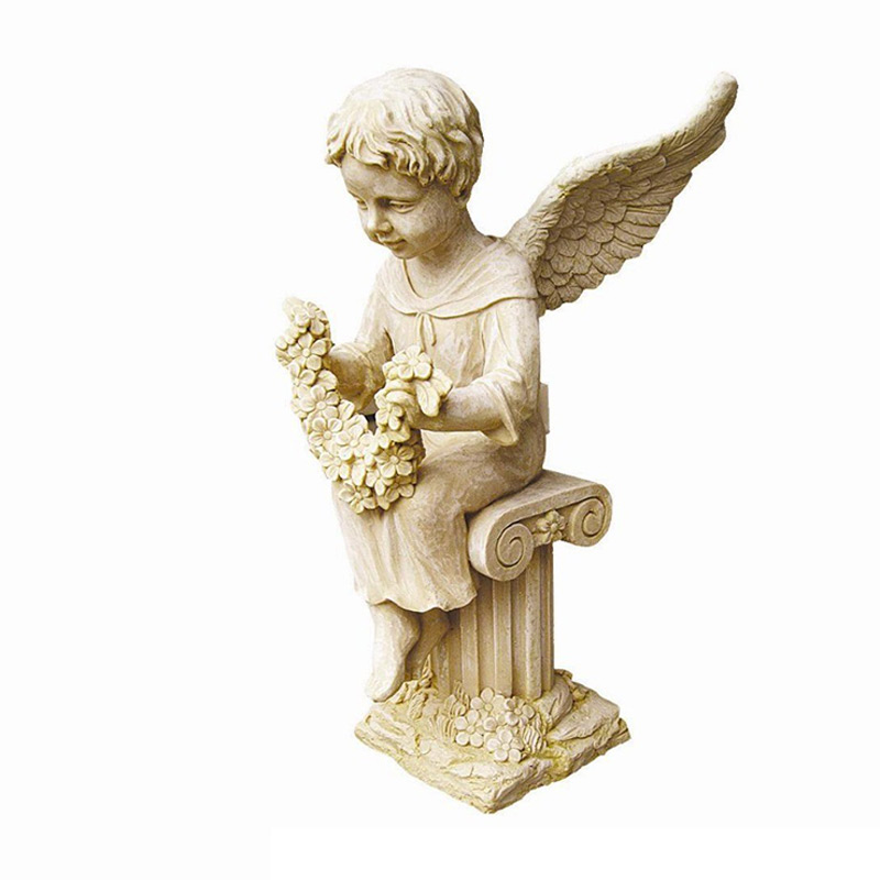 Sculpture en marbre de statues de jardin en pierre de portrait d'ange d'enfant