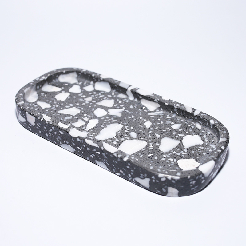 Plateau ovale de service en terrazzo gris