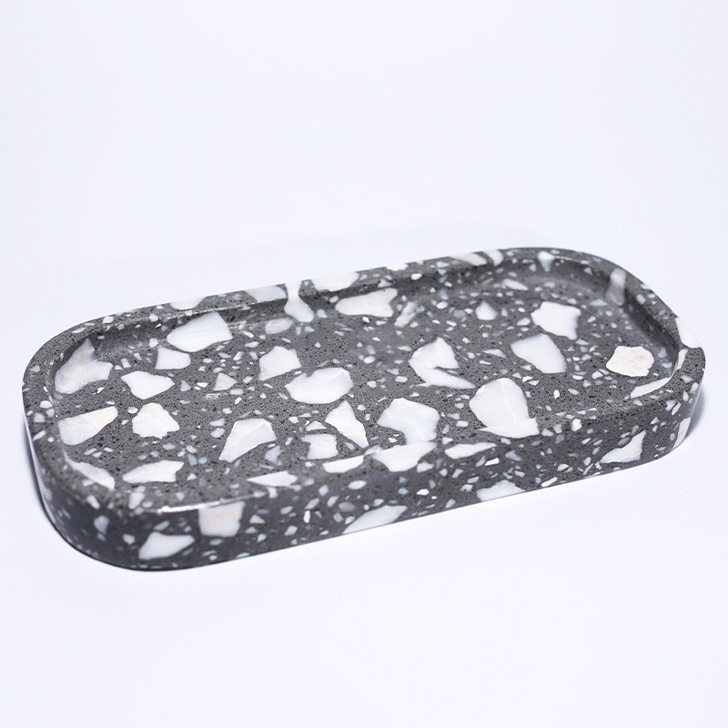 Plateau ovale de service en terrazzo gris