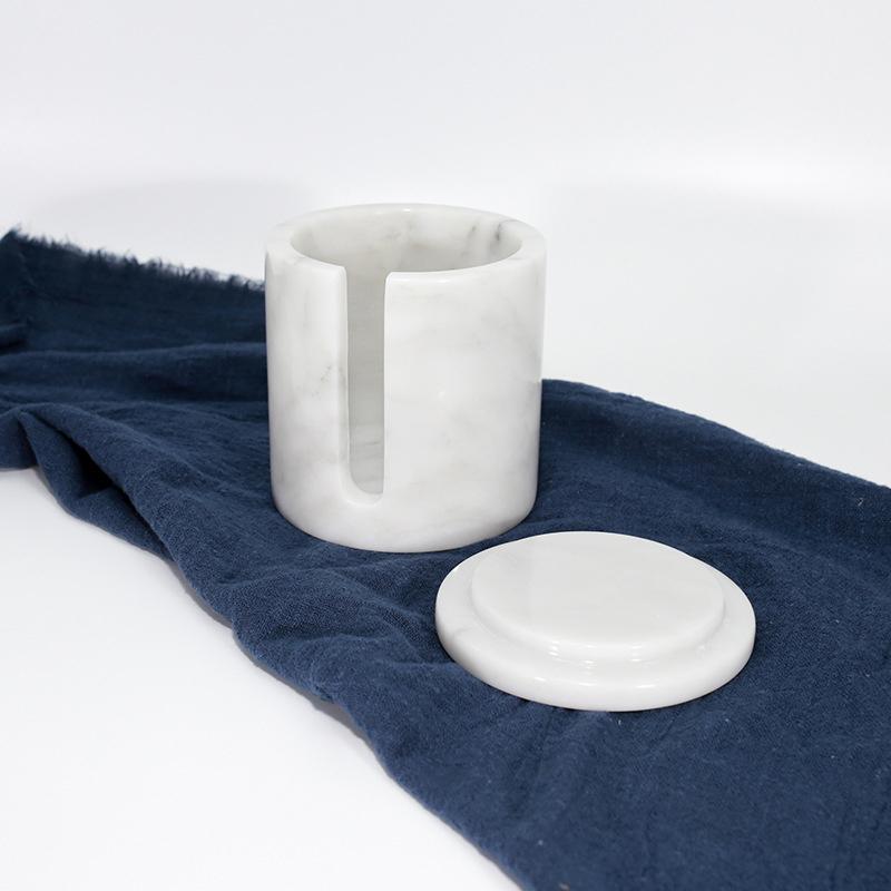 7-character round white marble cup